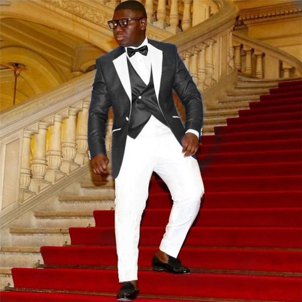 

men's suits & blazers handsome one button groomsmen notch lapel groom tuxedos wedding dress men blazer prom dinner (jacket+pants+tie+ve, White;black