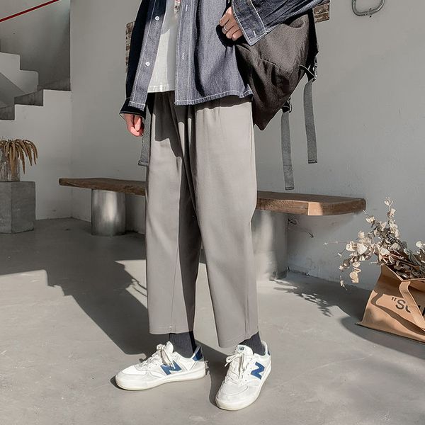 

2021 new spring summer belt casual men's fashion solid color wide-leg men streetwear korean loose hip-hop straight pants mens 0dkp, Black