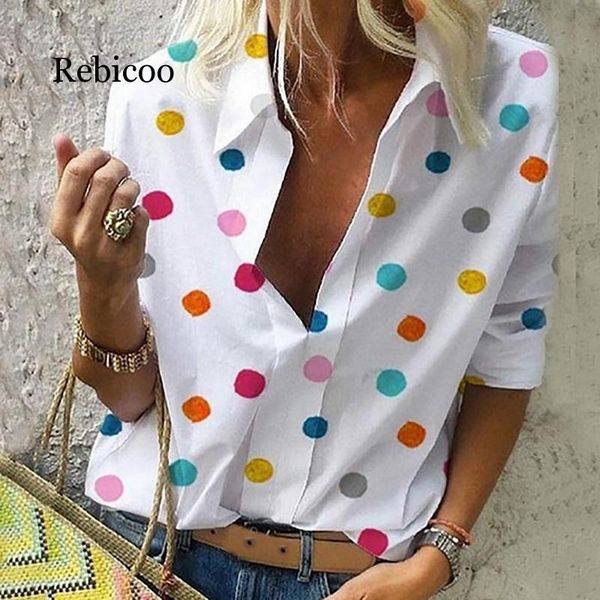 

2021 new autumn women's shirts women's office dot print long-sleeved shirt, White