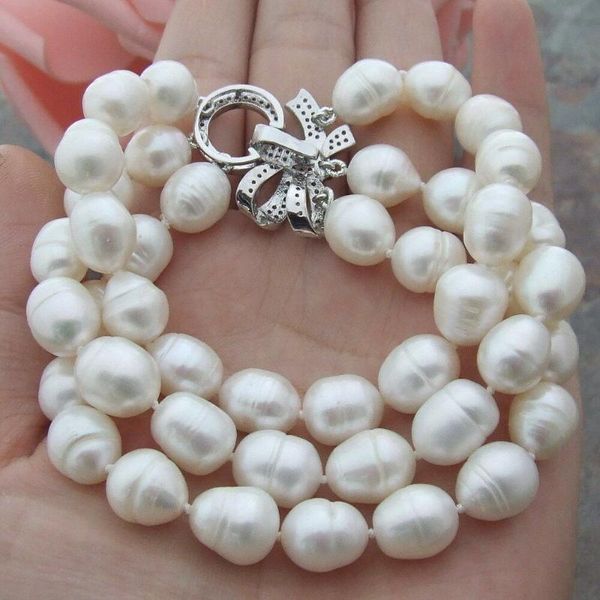 

charm bracelets ljhmy 8'' 3 strands real freshwater pearl rice shaped bracelet natural statement women pave setting, Golden;silver