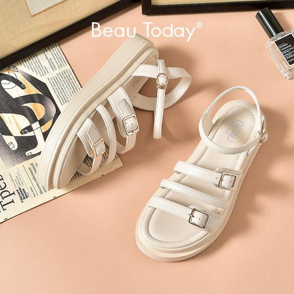 

sandals beautoday platform women synthetic leather metal buckles ankle strap ladies summer casual shoes thick sole 38169, Black