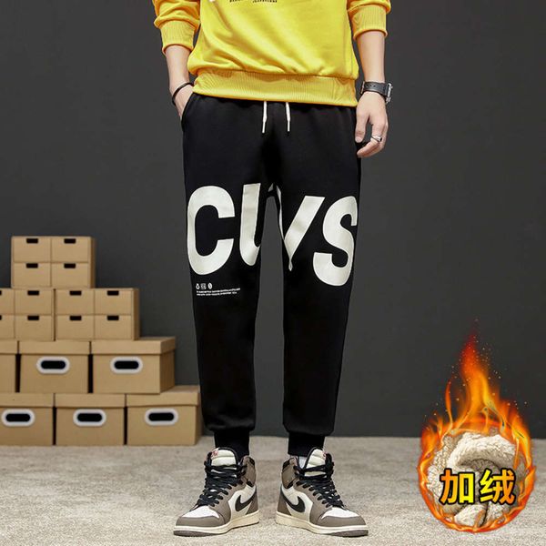 

2020 men's legged casual pants printed with and without cashmere, Black