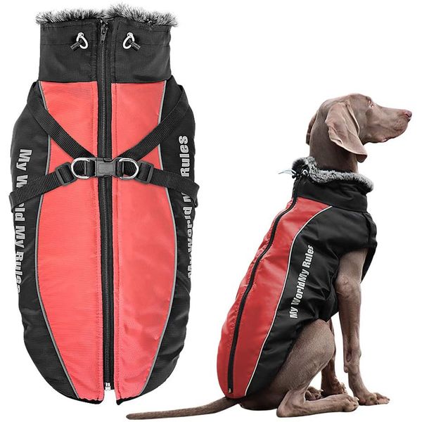 

thick pet coat waterproof warm dog apparel medium large dogs autumn winter jackets with harness and furry collar outdoor windproof reflectiv