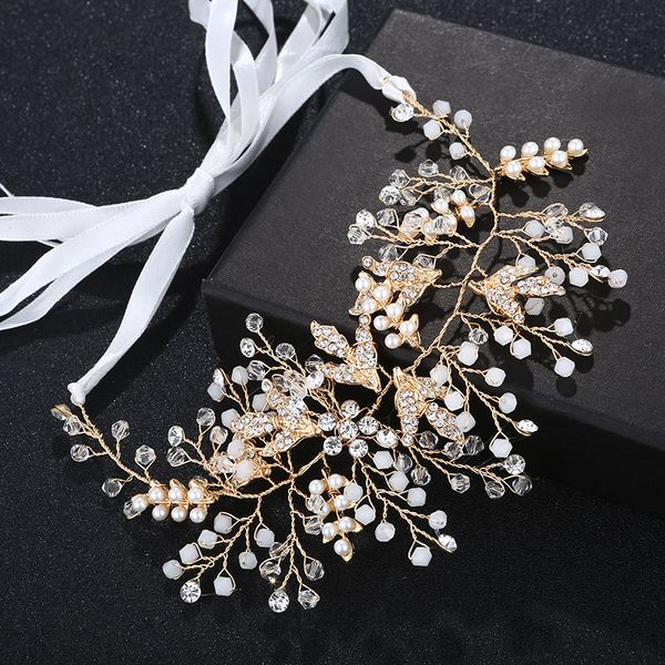 

2018 austrian crystal beads hairpieces handmade headbands bride hair vine wedding hair jewelry dress accessories jcg013, Golden;white