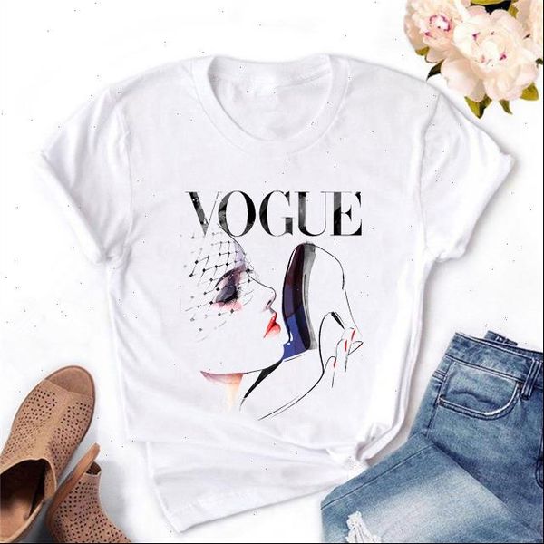 

vogue t shirt women high heels printed harajuku fashion graphic t shirt summer casual short sleeve female tees, White