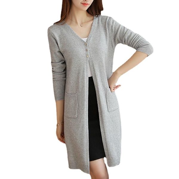 

women's knits & tees spring autumn solid women long sweater cardigan korean sleeve knitted cardigans ladies casual loose sweaters tide, White