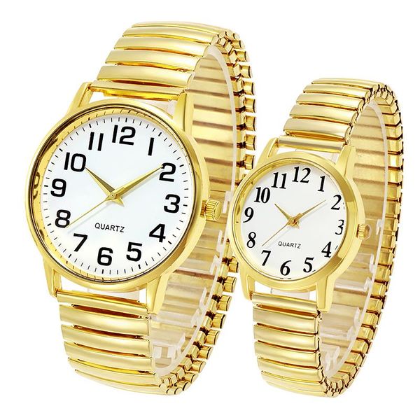 

wristwatches large dial elderly couple watch adjustable steel spring strap pair size, Slivery;brown