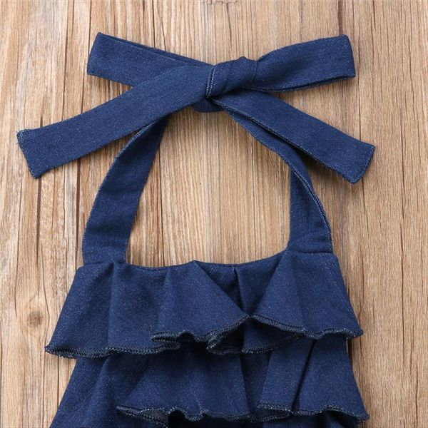 

toddlers kids denim pants clothes girls wide leg ruffles bib jumpsuit jeans outfits children capri, Blue