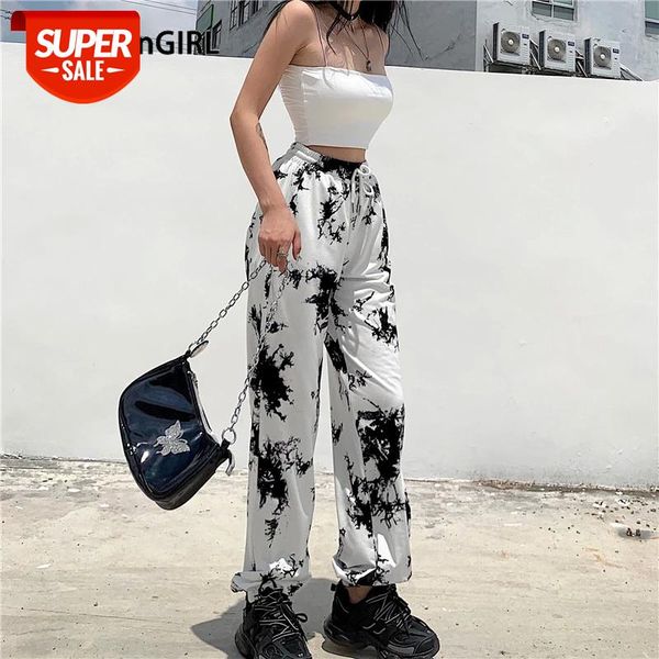 

heyoungirl tie dye print sweatpants joggers women elastic high waisted long trousers ladies skinny casual pants capris pockets #6w0o, Black;white
