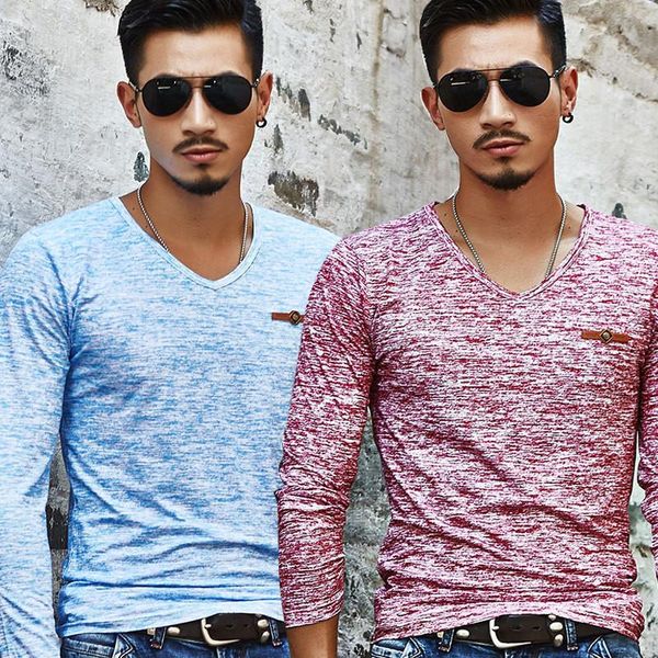 

casual long sleeve slim men's basic tees trendy men t shirt summer stretch t-shirt mens clothing chemise homme, White;black