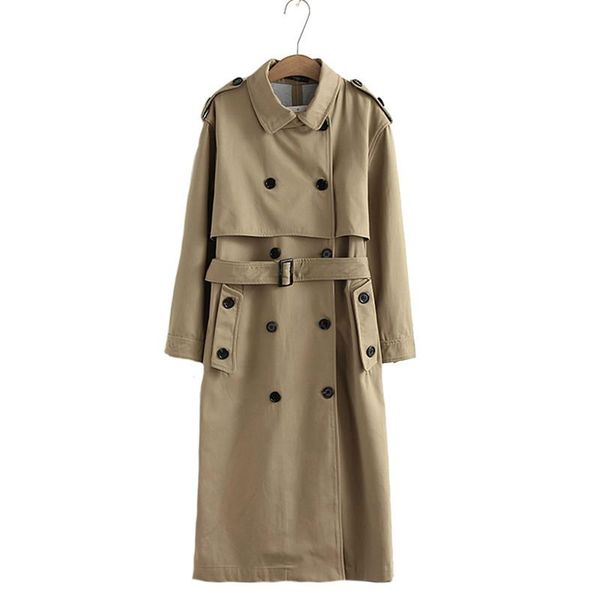 

women's trench coats vee women casual solid color double breasted outwear sashes office coat chic epaulet design long, Tan;black