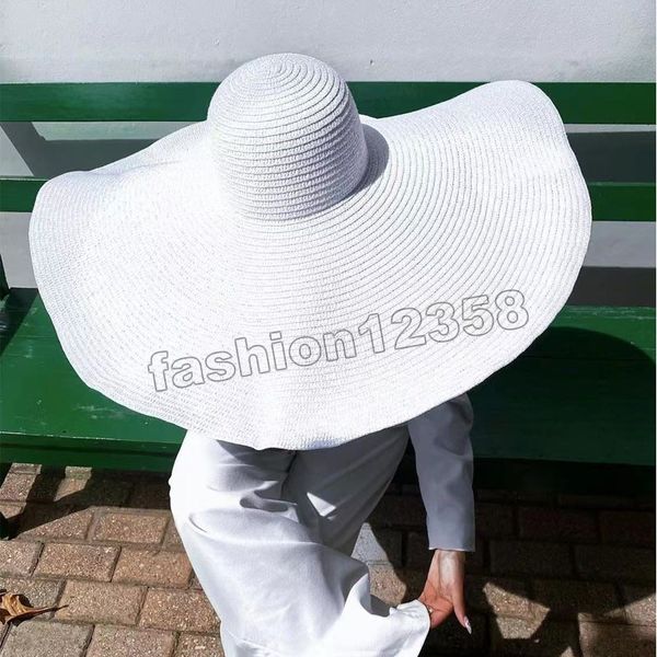 

women foldable oversized hat summer 25cm large brim beach hats lady outdoor sun protection straw hat wholesale, Blue;gray