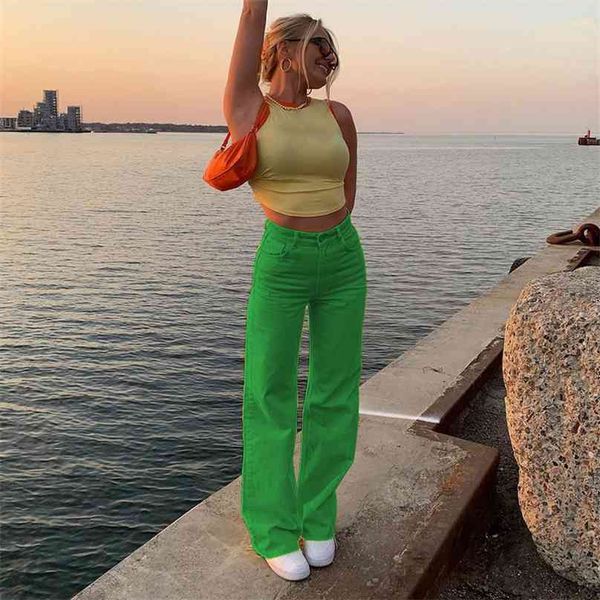 

rapwriter stylish straight jeans for girl fashion high waist vintage trouser frmale women's denim pants capris streetwear 210922, Blue