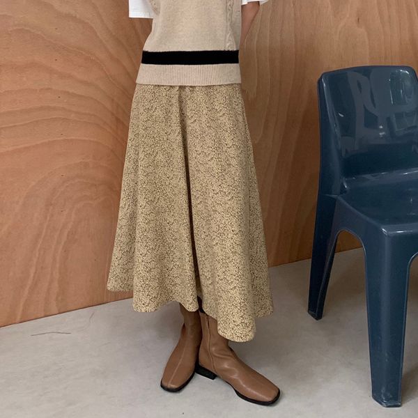 

skirts [feno] early autumn 21 style korean casual a-line loose and thin high waist medium length skirt 803, Black