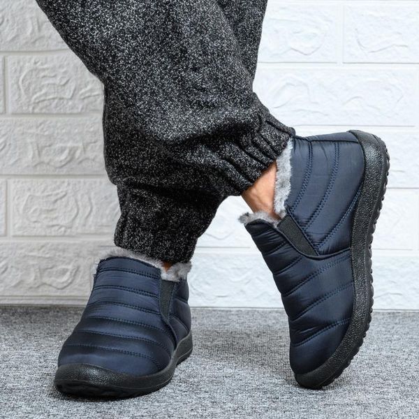 

boots 2021 winter women waterproof snow shoes warm fur ankle female slip on flat casual couple plus size, Black