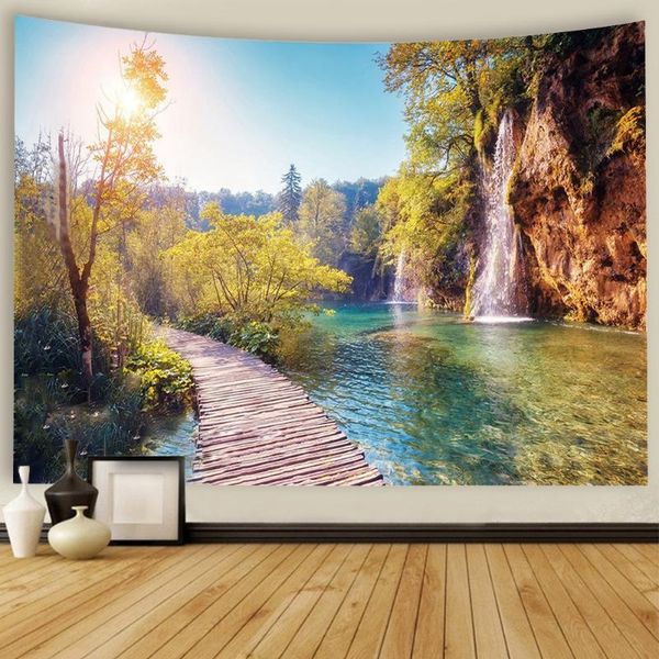 

tapestries fall lake pattern tapestry wall hanging landscape home decor travel camping mat living room decoration