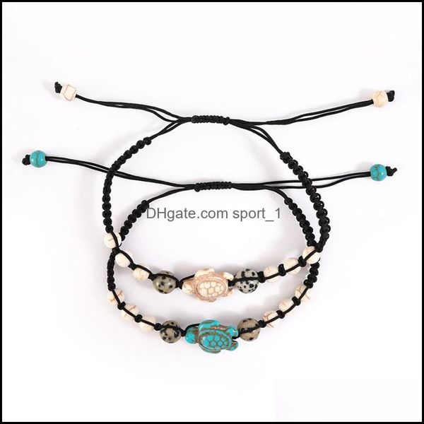 Charm Jewelrysea Turtle Beads Bracelets For Women Men 2 Colors Natural Stone Strand Elástico Friendship Bracelet Beach Jewelry Gifts Drop Del