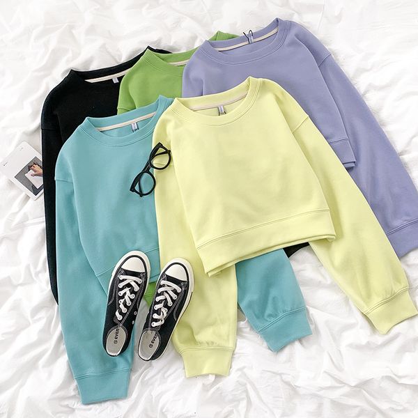 

2021 women pink crop hoodie spring ayutumn long sleeve korean shirt ulzzang harajuku hoodie sweatshirt girls clothes ou5o, Black