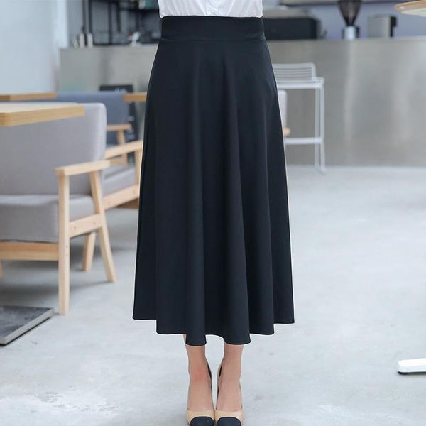 

2021 new spring and autumn mid-length half-length a-line skirt wild m-5xl large size slim high waist black long skirt female