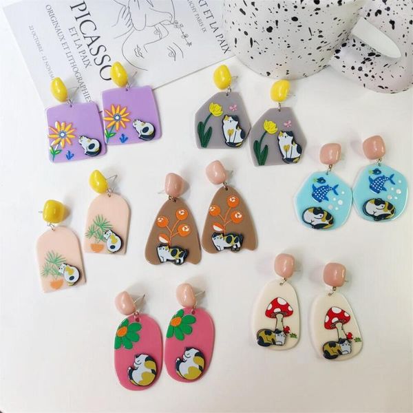 

stud acrylic doodle cartoon kitten women earring, Golden;silver
