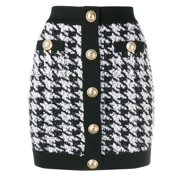 

quality high 2021 designer skirt women's lion buttons shimmer tweed houndstooth mini skirt, Black