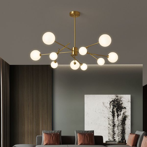 

modern gold bronze led chandelier ceiling lamp eight head frame glass ball light fixture for home lamps dex3