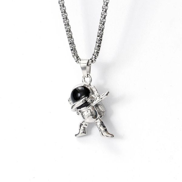 

xianlan084 popular logo street astronauts necklace male tide cool personality hip-hop female astronaut xia xiaozhong joker clavicl, Silver
