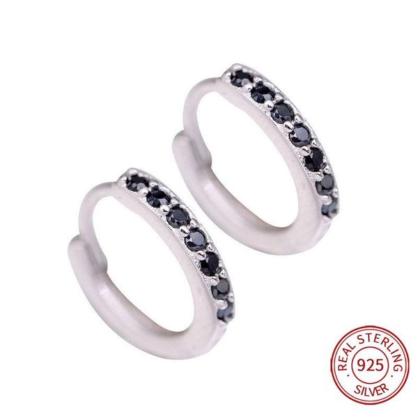 

hoop & huggie 925 sterling silver round zircon earrings chic simple clip-on for women man, Golden;silver