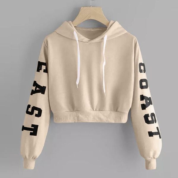 

women's hoodies & sweatshirts cropped women plus size casual letter print long sleeved hooded short oversized hoodie, Black