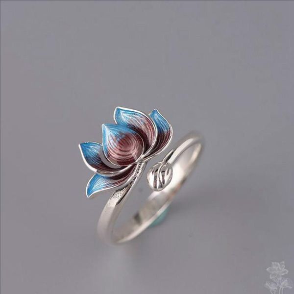 

cluster rings chuhan lotus flower open for women retro vintage style lady prevent allergy, Golden;silver