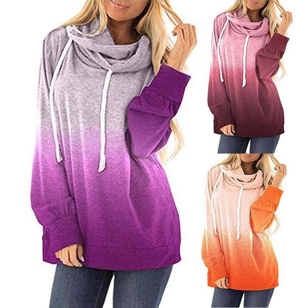 

women's hoodies & sweatshirts casual tie dyes print cowl neck hooded sweatshirt women loose drawstring nylon/ polyester/spandex, Black