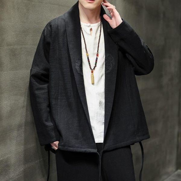 

ethnic clothing cotton japanese kimono cardigan men haori outerwear coat fashion male samurai yukata asian clothes kk3731, Red