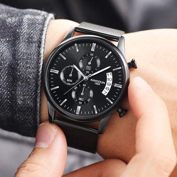 

wristwatches luminous sports watch men net belt three eye six many needles function waterproof calendar quartz student 1873b, Slivery;brown