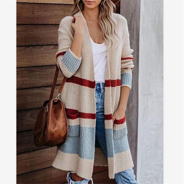

women's jackets lady color block knitwear fall winter long sleeves loose coat female cardigan jacket open front with pocket, Black;brown
