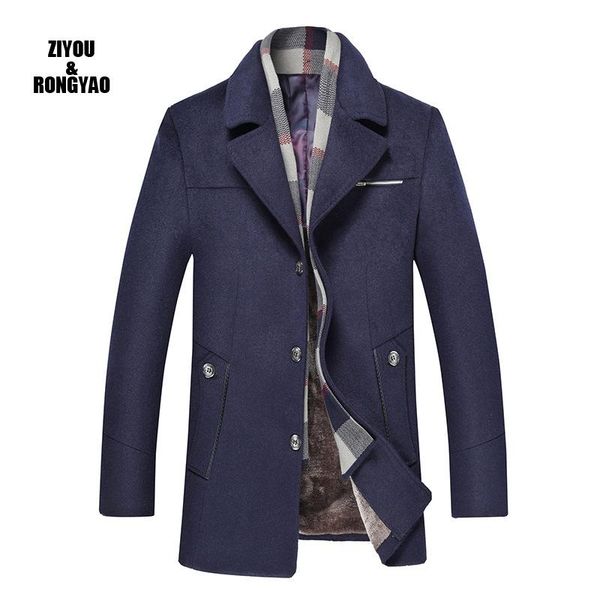 

men's wool & blends trench coat men jacket fashion autumn brand casual silm fit overcoat thickness warm male, Black