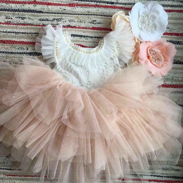 Spanische Kleinkind-Mädchen-Perlenkleid für Baby-Taufe, Geburtstag, Kinder, Flatterärmel, Tutu, Prinzessin, Vestido-Kleidung 210529