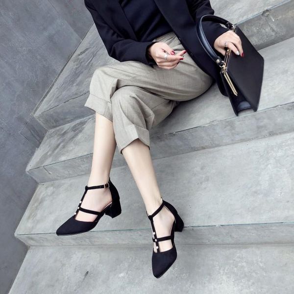 

dress shoes big size 11 12 13 14 15 high heels sandals women woman summer ladies shallow mouth pointed cingulate thick with, Black