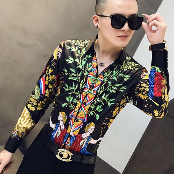 

2021 men's luxury print long sleeve designer shirts casual dress thin evening club social shirt dressing rb3x, White;black