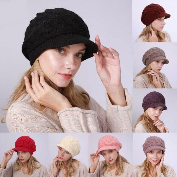 

berets women ladies winter warm knit hat crochet slouchy baggy peaked beanie caps wool mesh knitted beret 8 shape hats, Blue;gray