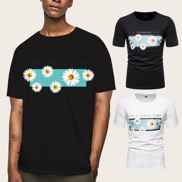 

2020 new men's round neck short summer time printing euro size loose half sleeve t-shirt, White;black