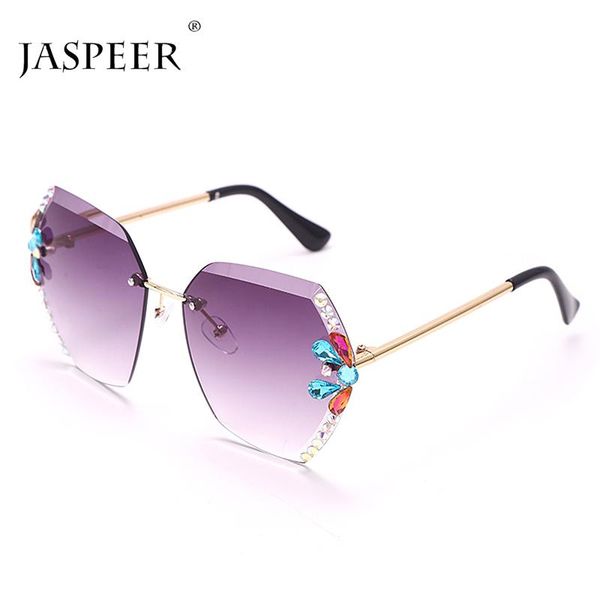 

sunglasses jaspeer 2021 fashion rimless rhinestone women men gradient crystal sun glasses brand designer vintage diamond shades, White;black
