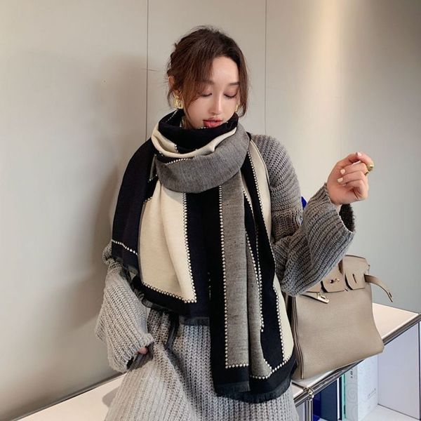 

geometric letter scarf imitation cashmere women's winter double-sided shawl warm thickened, Blue;gray