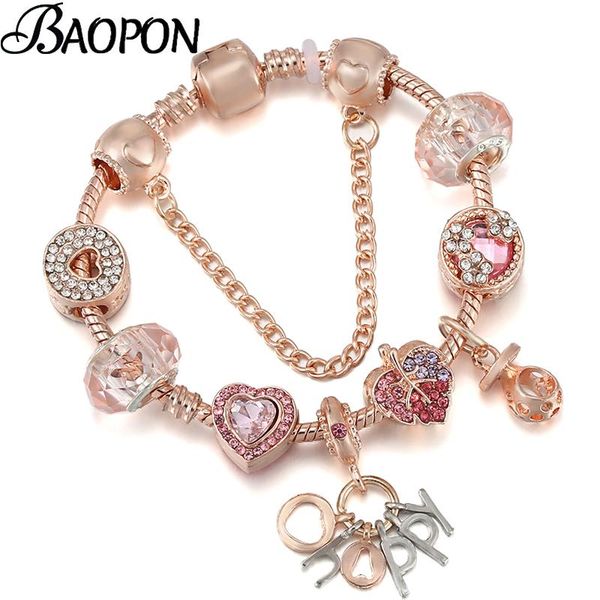

charm bracelets diy original happy pendant bracelet with hollow love beads bangles for women girlfriend fashion jewelry gift, Golden;silver