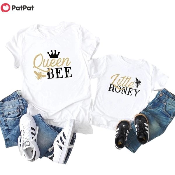 

summer bee and honey letter print pattern white for mom and me short-sleeve t-shirts 210528, Blue