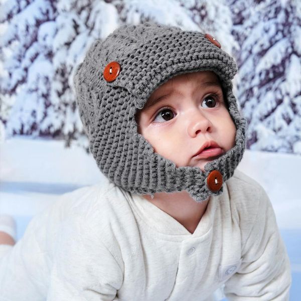 

baby knitted cap children girl boy button winter ear warm cute beanie hats caps &, Yellow