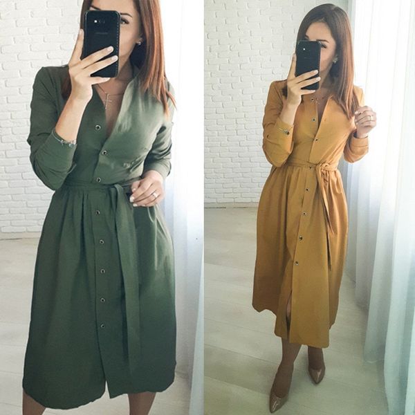 

2021 new women vintage sashes front button a-line party long sleeve stand collar solid elegant office lady autumn kv69, Black;gray