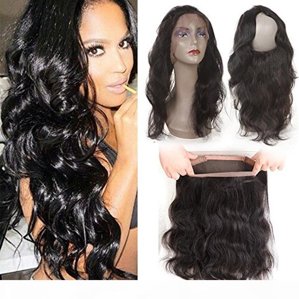 

360 lace frontal 22*4*2inch brazilian virgin unprocessed human hair body wave full lace band frontal closure with baby hair natural color, Black;brown