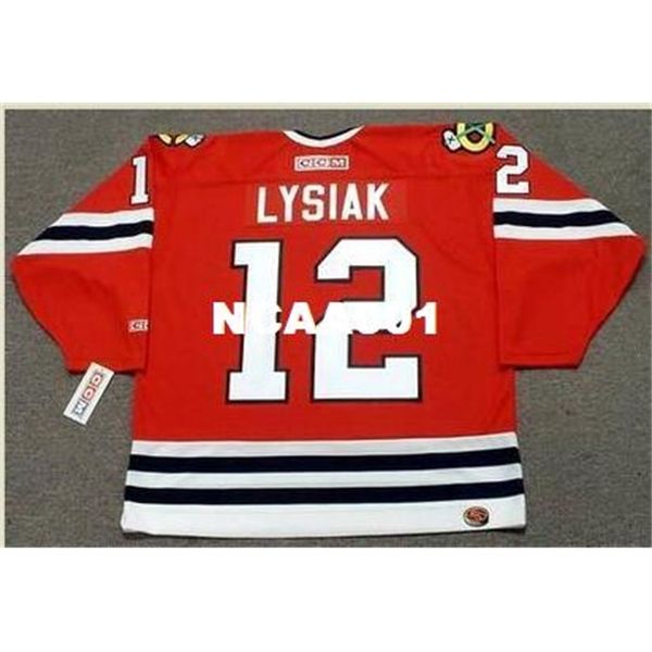 

001s #12 tom lysiak chicago blackhawks 1981 ccm hockey jersey or custom any name or number retro jersey, Black