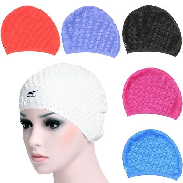 

swimming caps anti-adhesive hair 3d ear protection diving drop particles waterproof silicone long sports cap swim hat