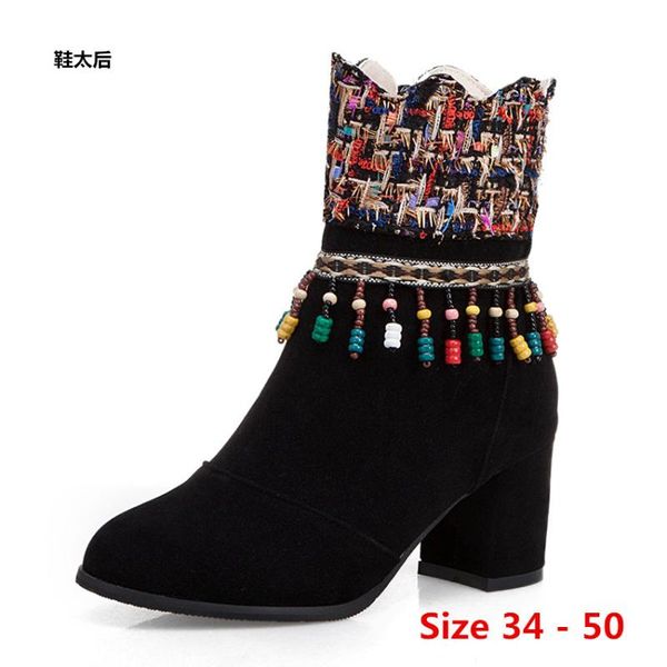 

boots winter spring autumn high heel ankle women short woman shoes botas muje small big size 34 - 50, Black